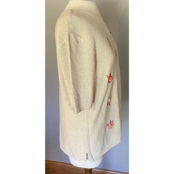 J Jill Sweater Sz Small Beige Embroidered Floral Linen Blend Lightweight Comfy - Picture 4 of 14
